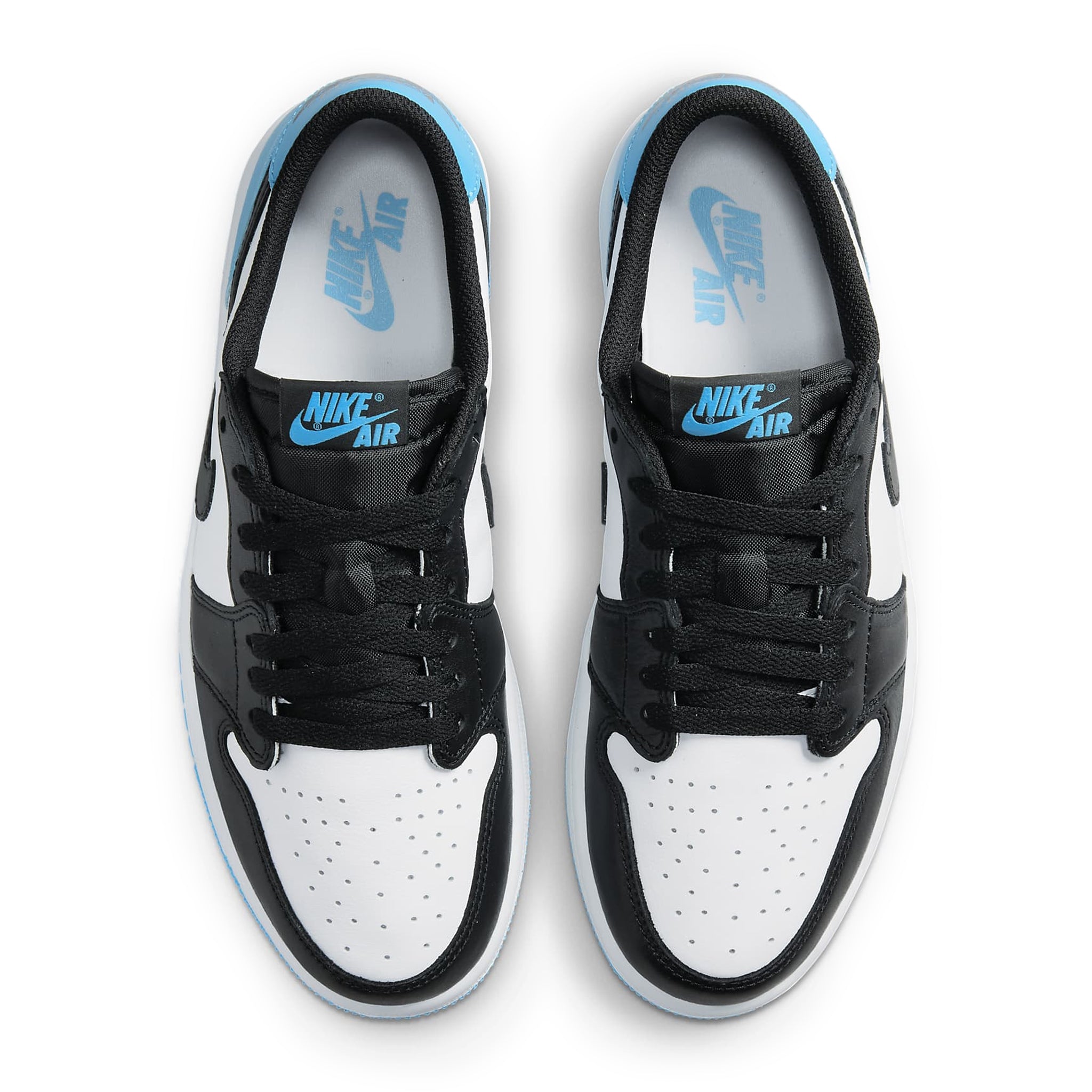 Top down view of Air Jordan 1 Low Black Dark Powder Blue (W) CZ0775-104
